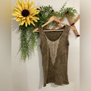 Womens Brown Sleeveless Tank with Lace Accent Size S/M